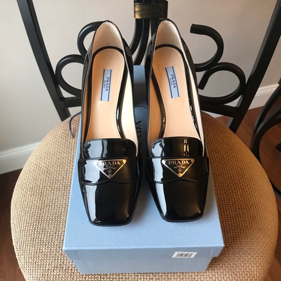 Prada Shoes - NWT Prada logo patent block heel loafers